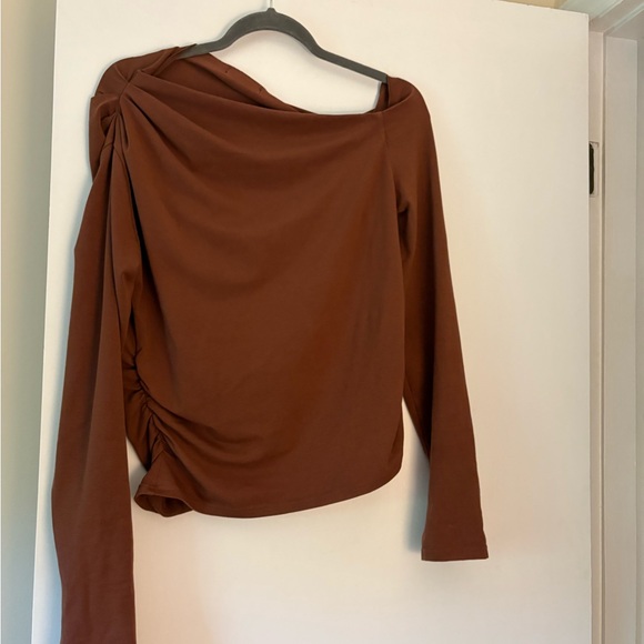 J. Crew One-Shoulder brown stretchy knit top. Excellent condition - Picture 2 of 3
